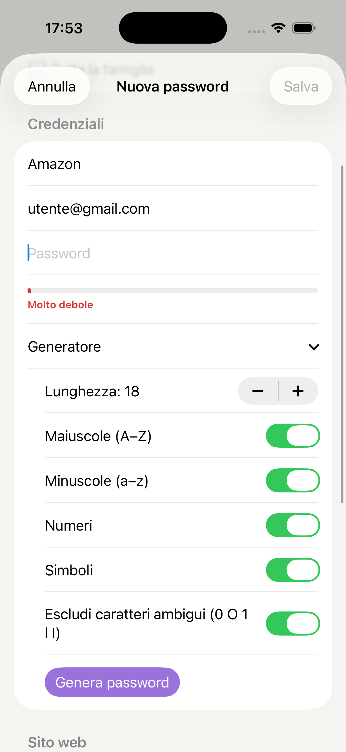 Aggiungi password